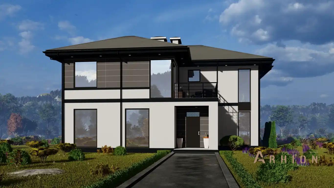 4. Проект двухэтажного дома в современном стиле с плоской кровлей , h-1618, площадью - 318 кв c терассой, балконом, вторым светом